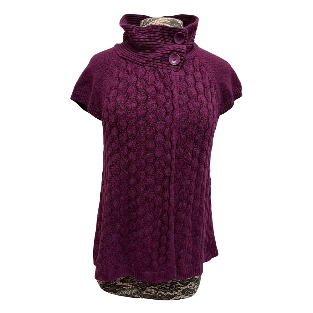 Vintage Y2K Cable Knit Cardigan XL Purple Turtleneck Grunge Whimsigoth Office